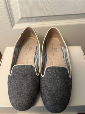 Charles Philip Slip-On Navy Fabric Loafers with Cream Trim
